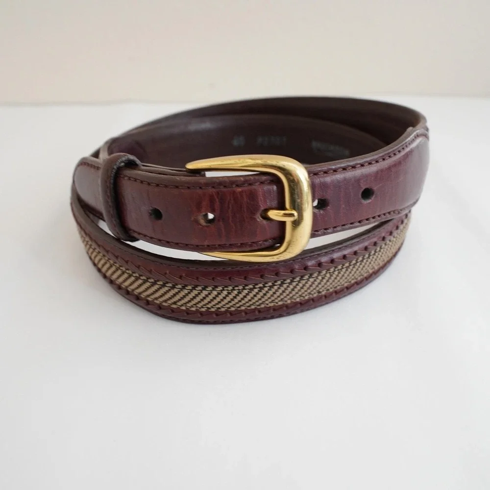 Brighton Leather Woven Belt Mens 40 Brown Classic Gold Buckle Casual